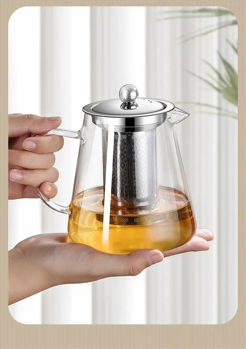 Hjemix | 450ml-950ml Varmeresistente Glass Tekanne – Rustfritt Stål Te-sil, Blomstekanne for Kung Fu Te-servise, Puer- og Oolong-te