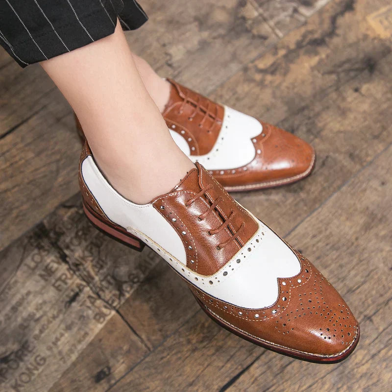Hjemix | Men’s Luxury Shoes Brogue Lace-up Casual British Style Kontrastfarge Oxford Kontor