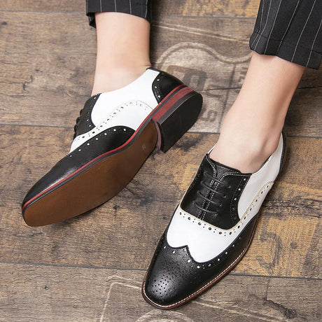 Hjemix | Men’s Luxury Shoes Brogue Lace-up Casual British Style Kontrastfarge Oxford Kontor