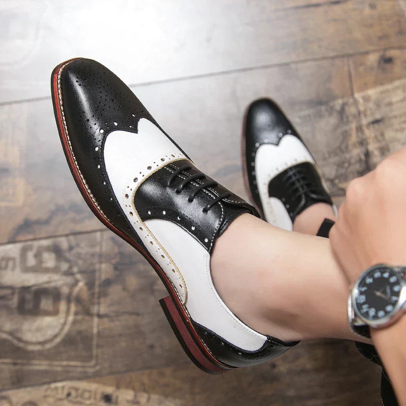 Hjemix | Men’s Luxury Shoes Brogue Lace-up Casual British Style Kontrastfarge Oxford Kontor