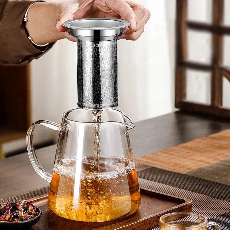 Hjemix | 450ml-950ml Varmeresistente Glass Tekanne – Rustfritt Stål Te-sil, Blomstekanne for Kung Fu Te-servise, Puer- og Oolong-te