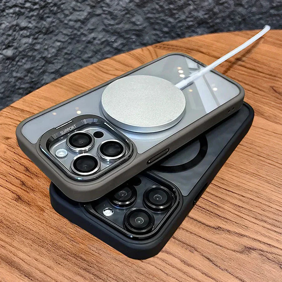 Hjemix | Støtsikker Magnetisk Magsafe Telefonveske Stativ Glass Linsebeskytter Deksel