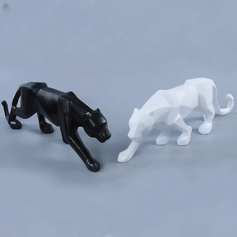 Hjemix | Panther Statue, Dyrefigur, Abstrakt Geometrisk Stil, Harpiks, Leopard Skulptur, Hjemmekontor, Skrivebord Dekorasjon, Håndverk