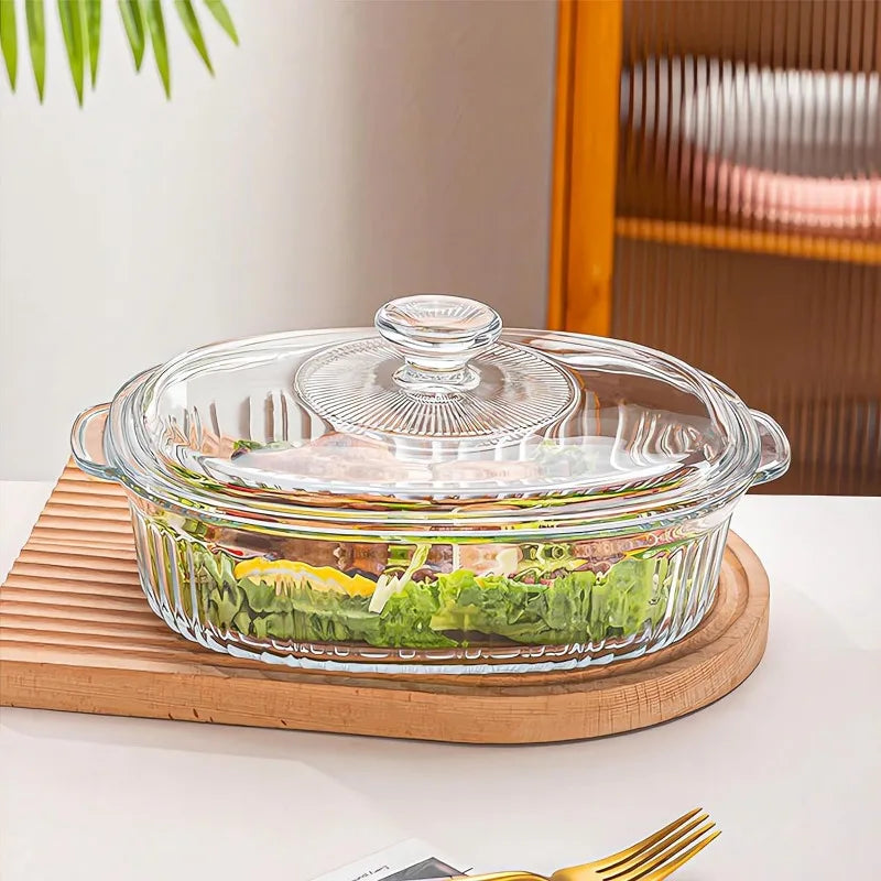 Hjemix | 4-delt Glass Bakeware Sett med 2 Bakeware Retter med Glasslokk, 1.9 Qt og 3 Qt