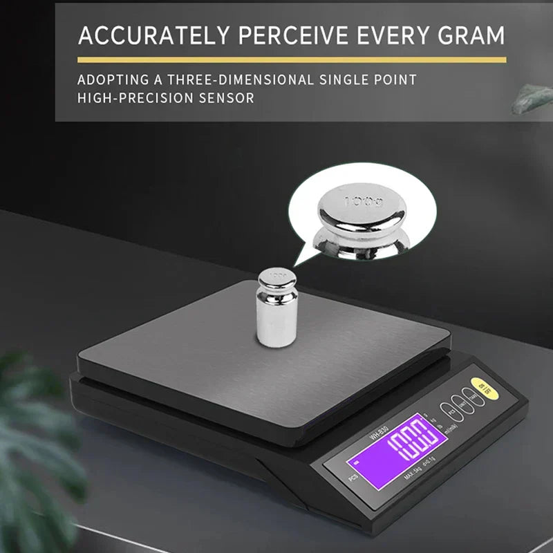 Hjemix | 5 kg/0.1 g og 10 kg/1 g digital elektronisk kjøkkenvekt, LCD-skjerm, helt vanntett rustfritt stål vektsverktøy for baking