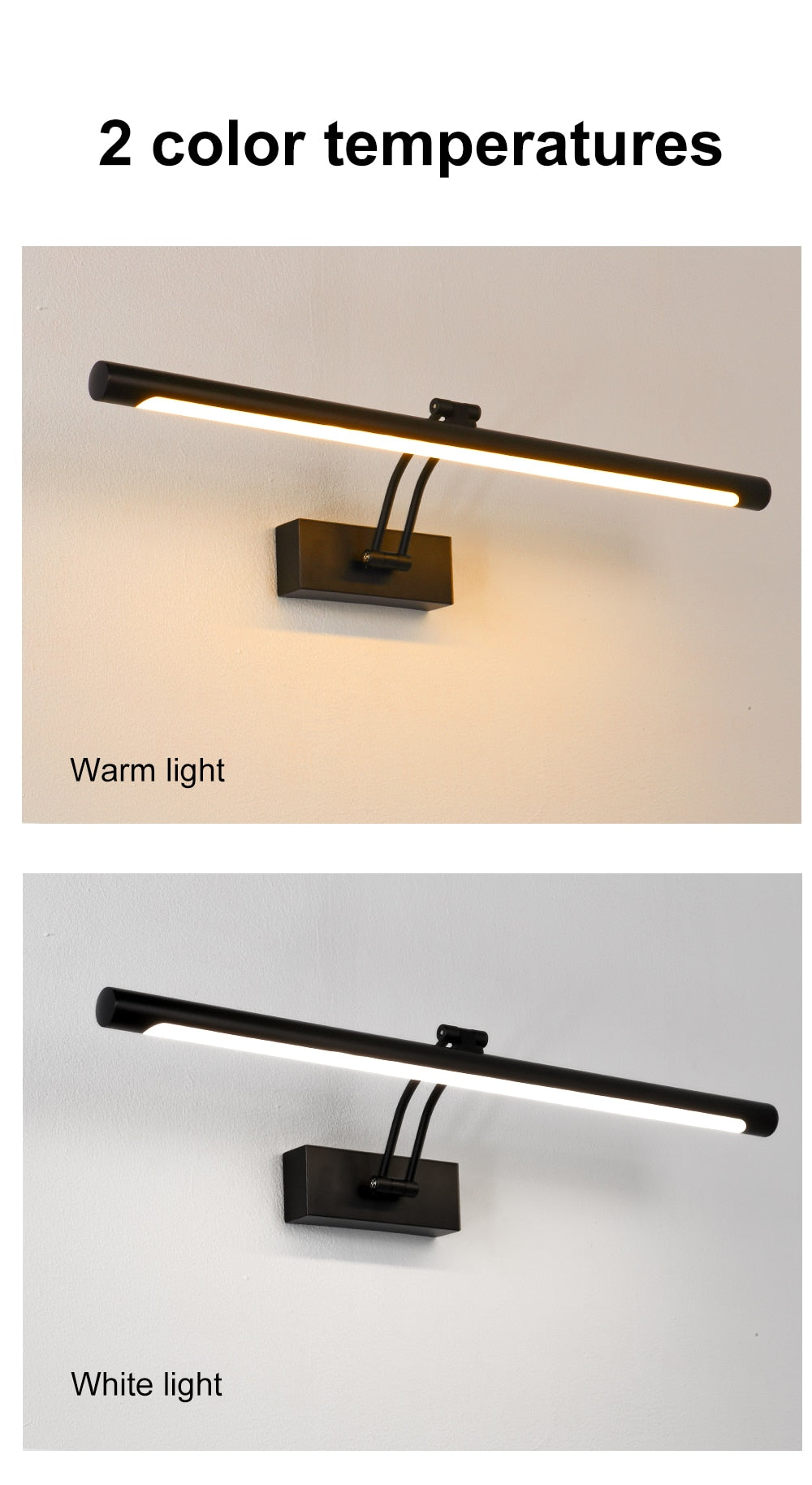 Hjemix | 80-100cm LED vegglampe - Moderne svart/sølv veggbelysning til badet, innvendig montert bilde lys