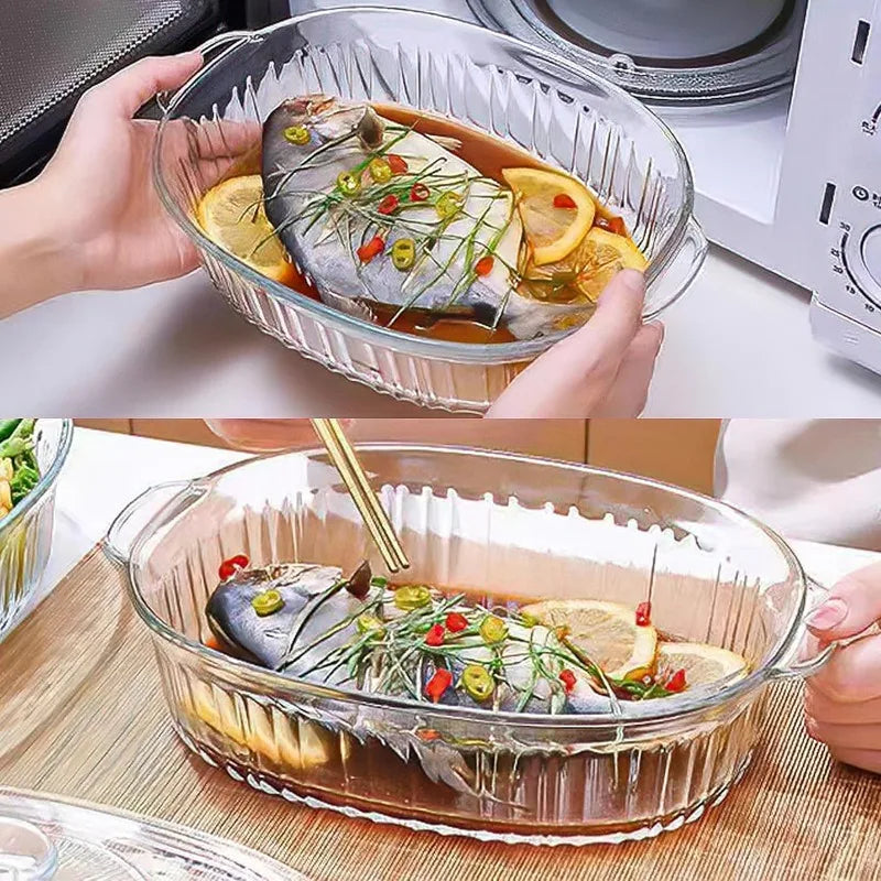 Hjemix | 4-delt Glass Bakeware Sett med 2 Bakeware Retter med Glasslokk, 1.9 Qt og 3 Qt