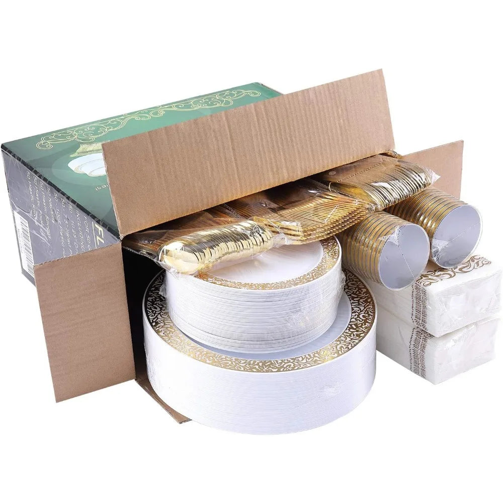 Hjemix | 350stk Engangs Gull Blonde Servise Sett for 50 Gjester