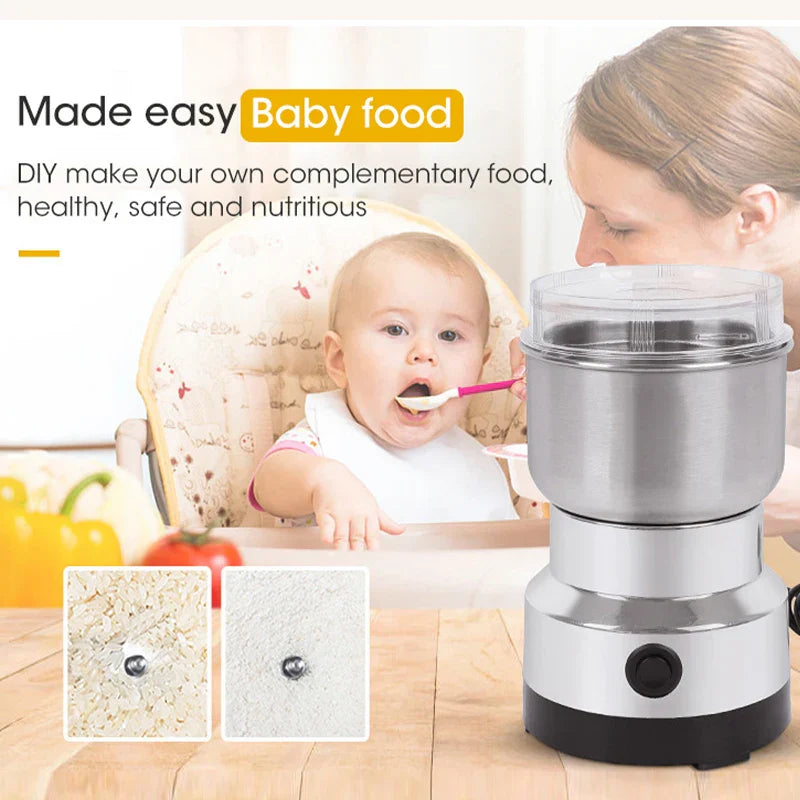Hjemix | Mini Elektro-Kvernn – 300ml Ultrafin Kvern for Babymat, Kaffe, Krydder, Pepper og Korn – 2/4 Klinge alternativer
