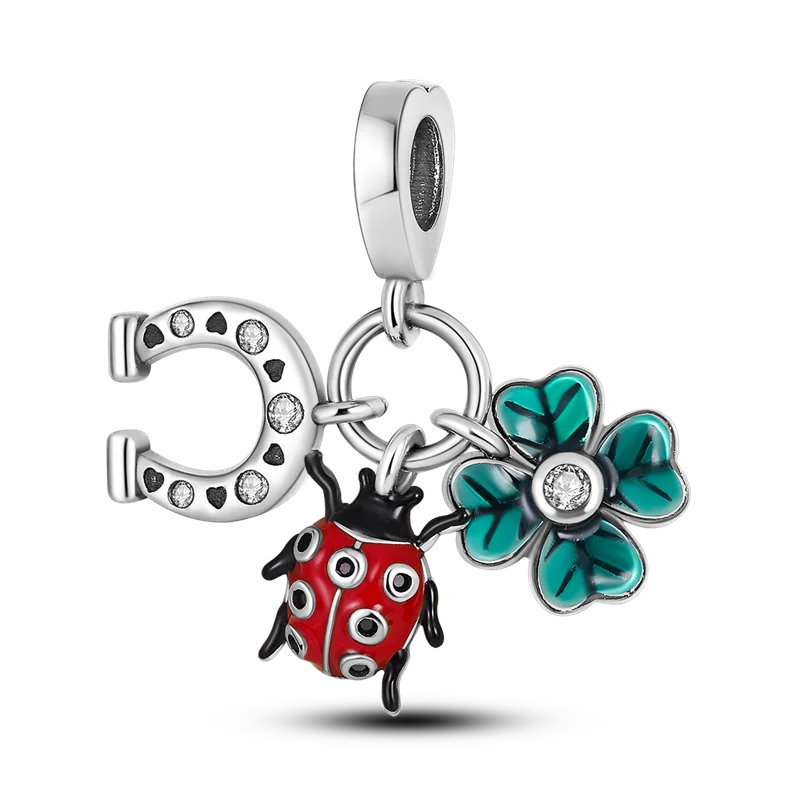 Hjemix | 925 Sølv Gylden Leopard Charms Perler Fargerik Kameleon Nesehorn Løve Skarabé Katt Anheng Kompatibel med Original Pandora Armbånd Smykker