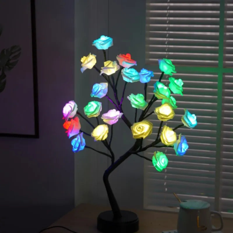 Hjemix | RGB Rose Flower Tree Lights 24LED USB Batteri Bordlampe Fairy Natt Lys Hjem Fest Jul Bryllup Soveroms Dekorasjon Gave