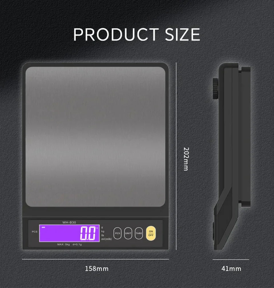 Hjemix | 5 kg/0.1 g og 10 kg/1 g digital elektronisk kjøkkenvekt, LCD-skjerm, helt vanntett rustfritt stål vektsverktøy for baking