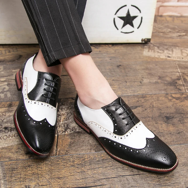 Hjemix | Men’s Luxury Shoes Brogue Lace-up Casual British Style Kontrastfarge Oxford Kontor