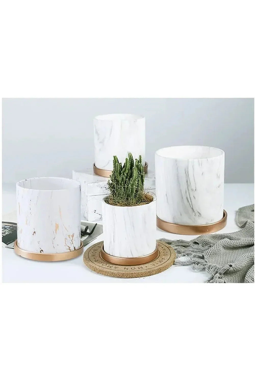 Hjemix | Marmor Gullblad Plantepotte Sett