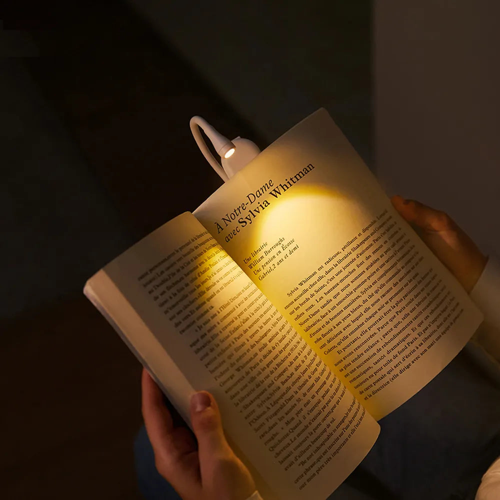 Hjemix | Mini Boklys - Bærbart Klemme-på Nattlys med USB-lading, Dimmbar LED for Soverom, Øyevern og Camping - 360° Flip Klemme Boklampe