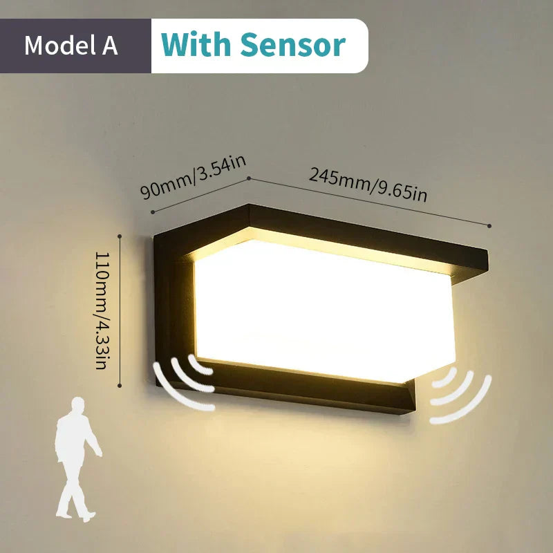 Hjemix | LED vegglampe med radar bevegelsessensor – 16W vanntett lys for innendørs og utendørs bruk, kaldt og varmt hvitt lys, AC85-265V