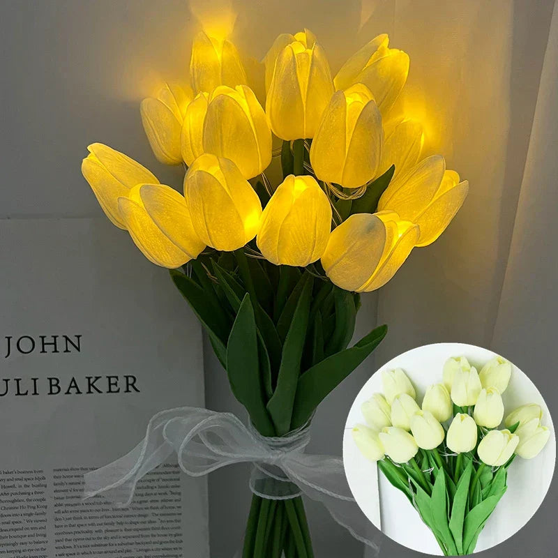 Hjemix | LED-lampe med kunstig tulipanbukett perfekt for gaver eller som bryllupsfest hjemmeinnredning