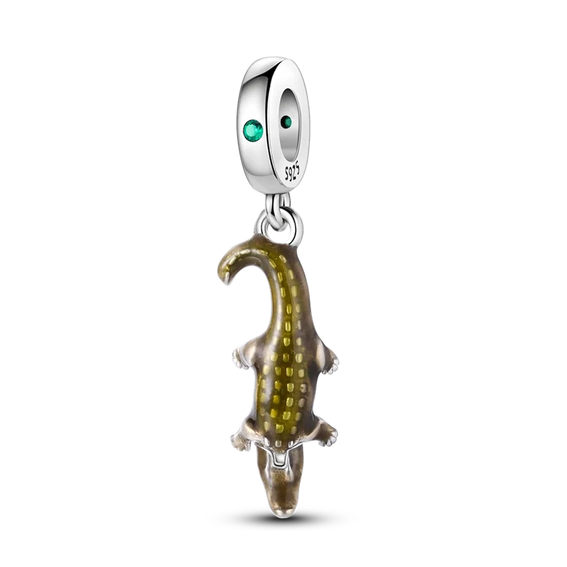 Hjemix | 925 Sølv Gylden Leopard Charms Perler Fargerik Kameleon Nesehorn Løve Skarabé Katt Anheng Kompatibel med Original Pandora Armbånd Smykker