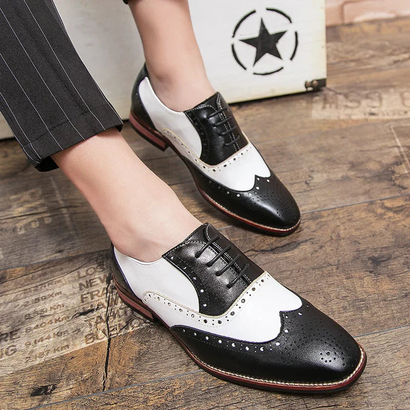 Hjemix | Men’s Luxury Shoes Brogue Lace-up Casual British Style Kontrastfarge Oxford Kontor
