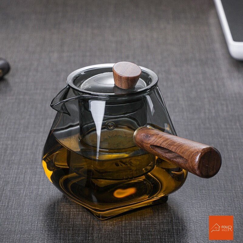 Hjemix | Japansk Glass Teapot med Trehåndtak, Koke Teapot, Elektrisk Keramisk Komfyr, Te Maker, Høy- Kvalitets Te Set, Varmebestandig Teapot, 700 ml