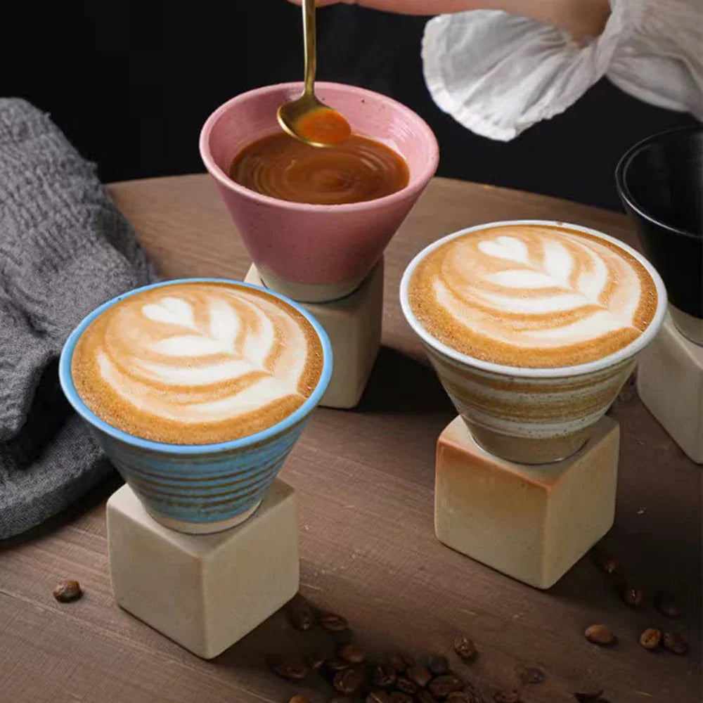 Hjemix | Japansk kaffekopp med fat, 1 stk, retro keramisk tekopp, krus, latte, espresso, pull0, blomster cappuccino, ny keramikkopp, 100 ml/3,5 oz