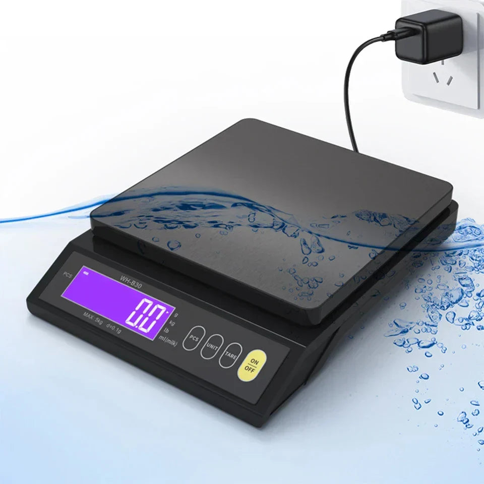 Hjemix | 5 kg/0.1 g og 10 kg/1 g digital elektronisk kjøkkenvekt, LCD-skjerm, helt vanntett rustfritt stål vektsverktøy for baking