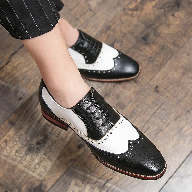 Hjemix | Men’s Luxury Shoes Brogue Lace-up Casual British Style Kontrastfarge Oxford Kontor