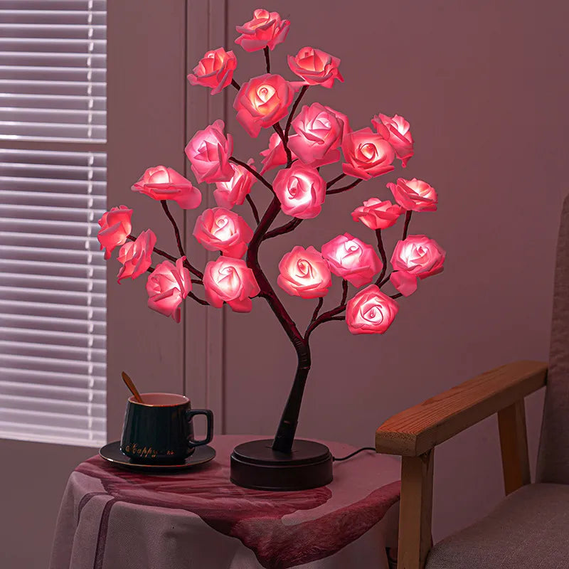 Hjemix | RGB Rose Flower Tree Lights 24LED USB Batteri Bordlampe Fairy Natt Lys Hjem Fest Jul Bryllup Soveroms Dekorasjon Gave