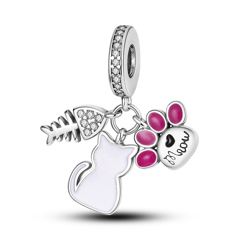 Hjemix | 925 Sølv Gylden Leopard Charms Perler Fargerik Kameleon Nesehorn Løve Skarabé Katt Anheng Kompatibel med Original Pandora Armbånd Smykker