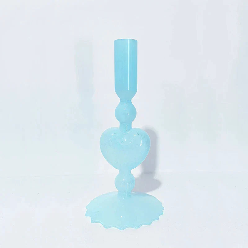 Hjemix | Retro Taper Lysestake Rød Hjerteformet Glass Lysestake Bryllup Borddekorasjon Hjem Fest Glass Vase Dekor