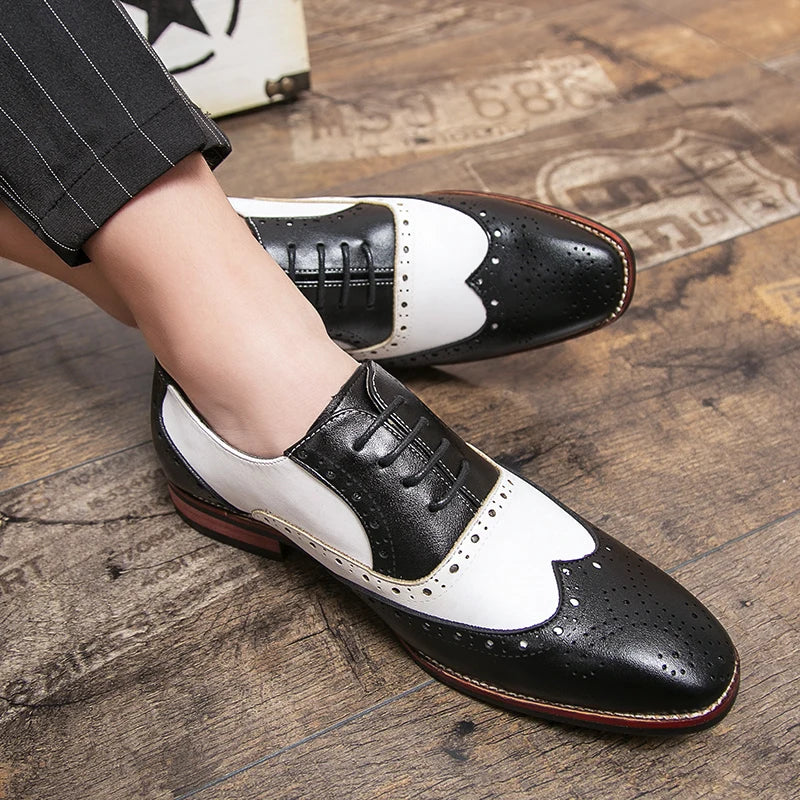 Hjemix | Men’s Luxury Shoes Brogue Lace-up Casual British Style Kontrastfarge Oxford Kontor