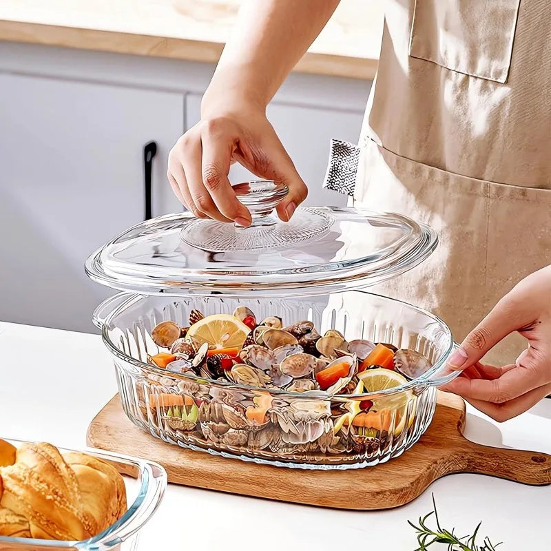 Hjemix | 4-delt Glass Bakeware Sett med 2 Bakeware Retter med Glasslokk, 1.9 Qt og 3 Qt
