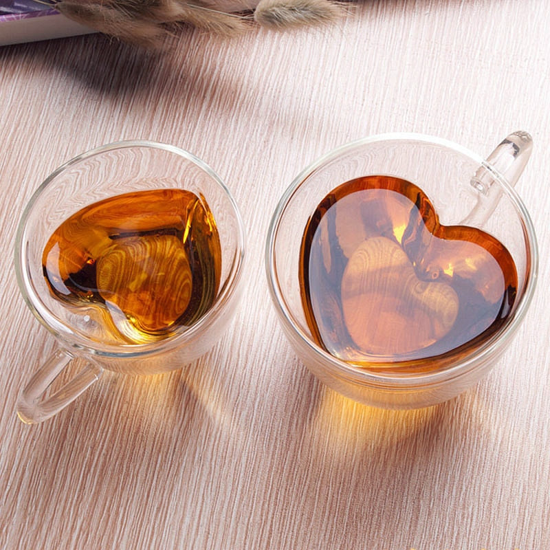 Hjemix | Hjerte Kjærlighet Form Glass Krus Dobbeltveggede Kaffe Kopper Isolerte Te Melk Sitron Juice Vann Kop Varmeresistent Drikkeutstyr Elske Gave