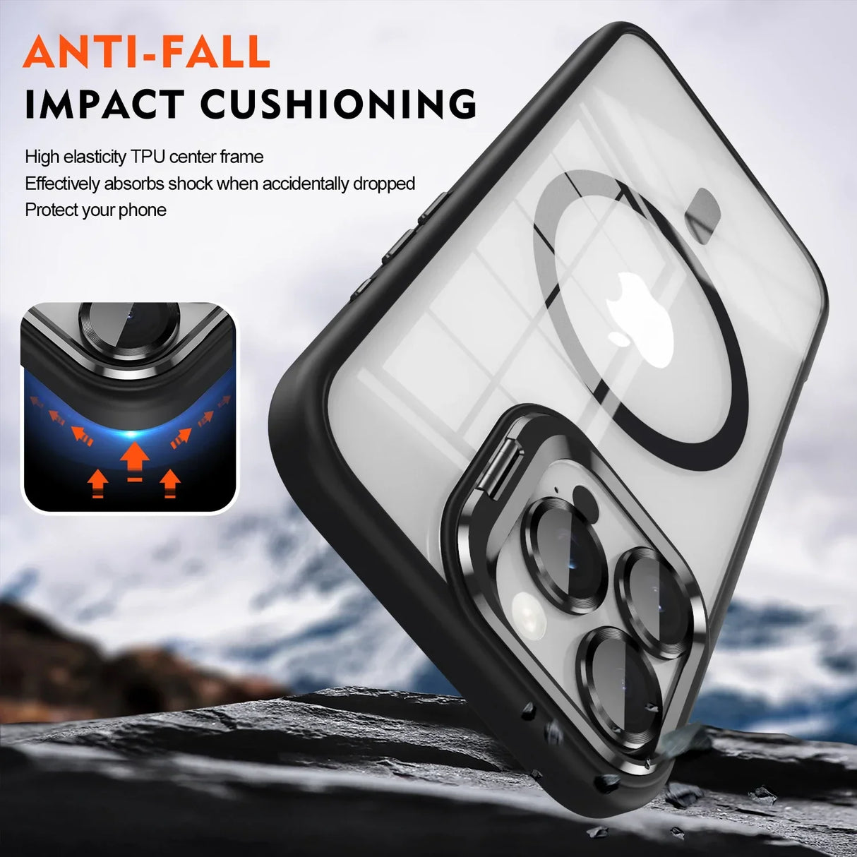 Hjemix | Støtsikker Magnetisk Magsafe Telefonveske Stativ Glass Linsebeskytter Deksel