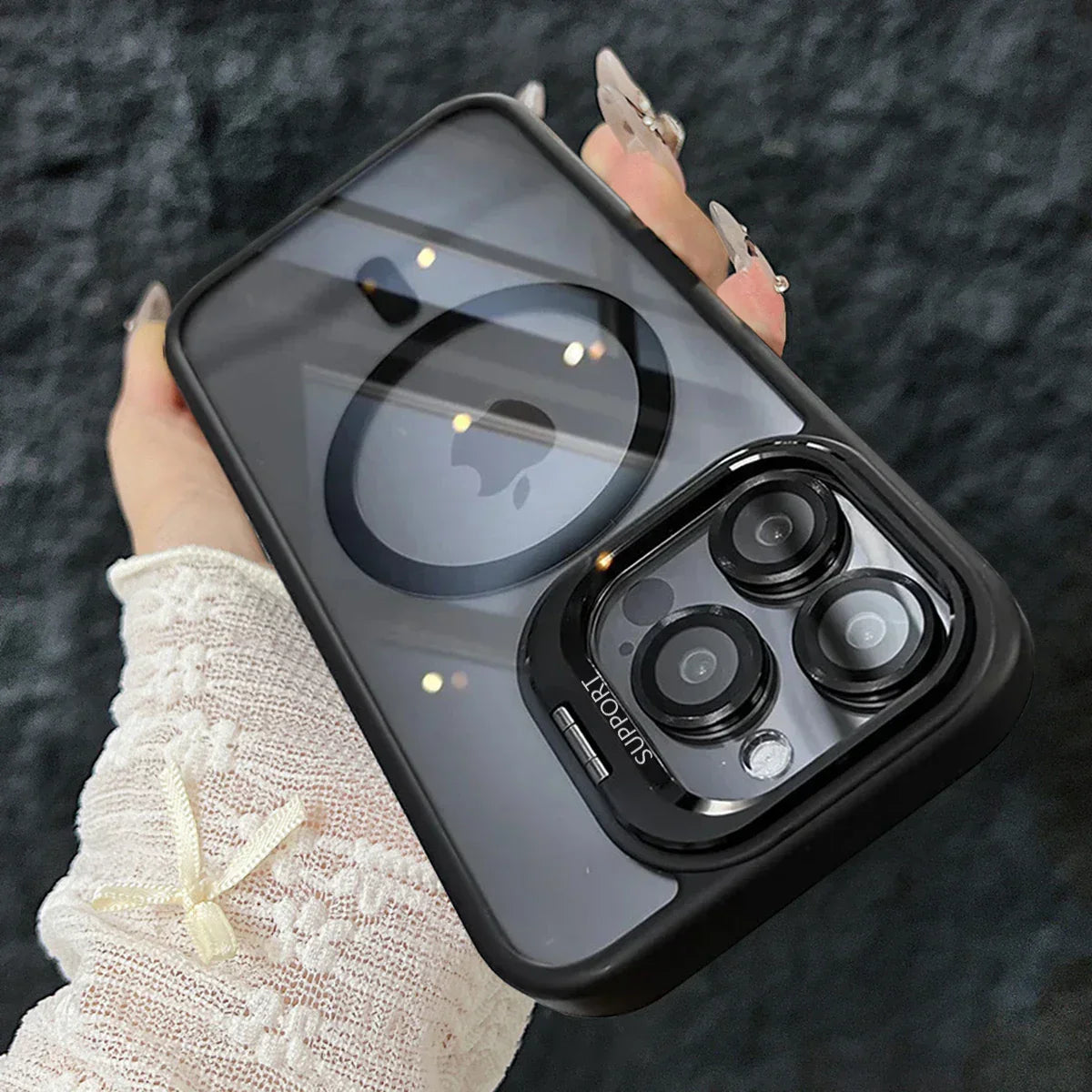 Hjemix | Støtsikker Magnetisk Magsafe Telefonveske Stativ Glass Linsebeskytter Deksel