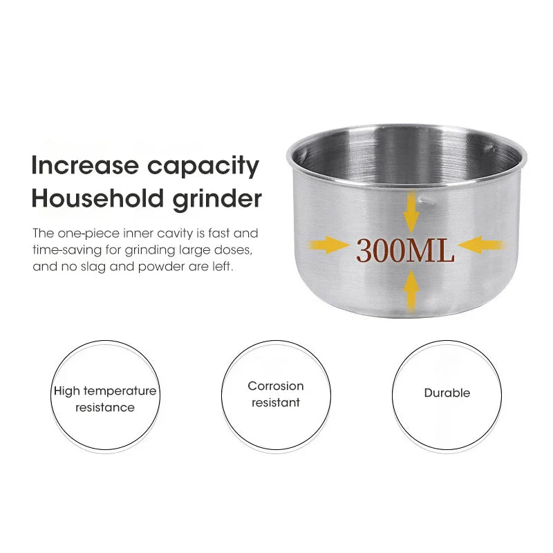 Hjemix | Mini Elektro-Kvernn – 300ml Ultrafin Kvern for Babymat, Kaffe, Krydder, Pepper og Korn – 2/4 Klinge alternativer