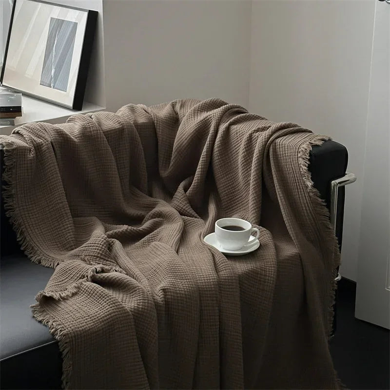 Hjemix | Ensfarget bomull sofa teppe