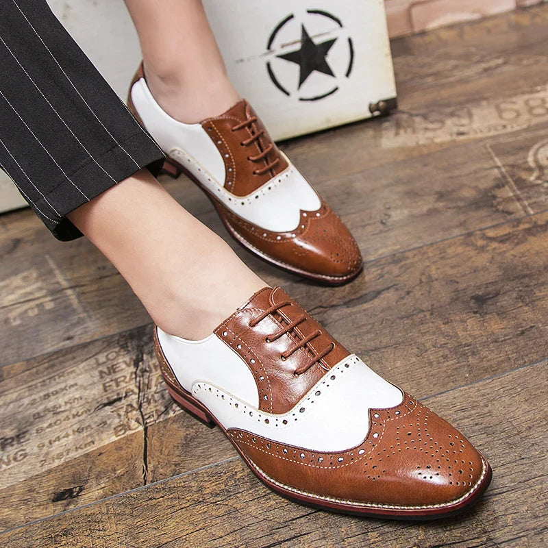 Hjemix | Men’s Luxury Shoes Brogue Lace-up Casual British Style Kontrastfarge Oxford Kontor