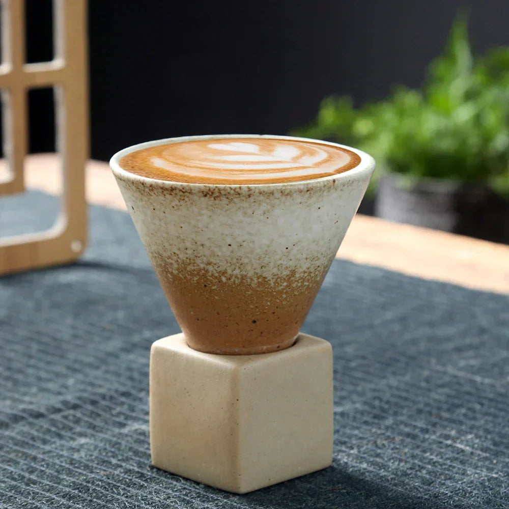 Hjemix | Japansk kaffekopp med fat, 1 stk, retro keramisk tekopp, krus, latte, espresso, pull0, blomster cappuccino, ny keramikkopp, 100 ml/3,5 oz