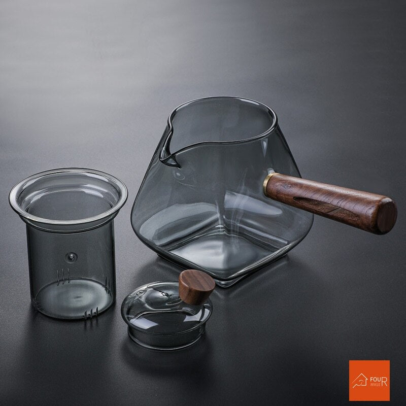 Hjemix | Japansk Glass Teapot med Trehåndtak, Koke Teapot, Elektrisk Keramisk Komfyr, Te Maker, Høy- Kvalitets Te Set, Varmebestandig Teapot, 700 ml