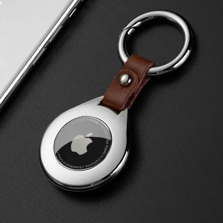 Hjemix | Høykvalitets lær metall pendel beskyttelsesetui for Apple Airtags