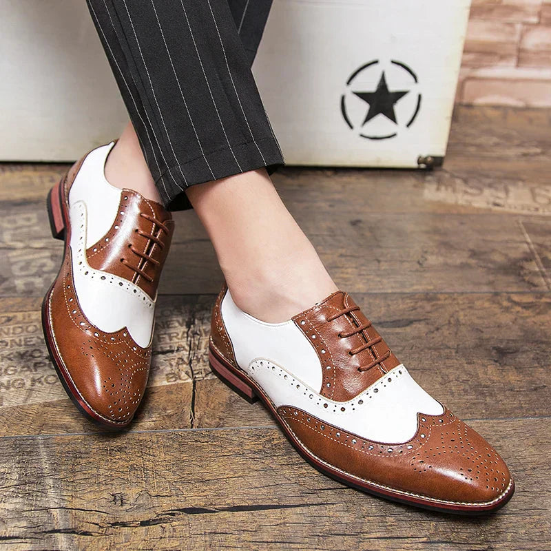 Hjemix | Men’s Luxury Shoes Brogue Lace-up Casual British Style Kontrastfarge Oxford Kontor