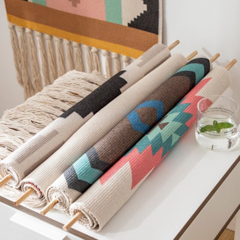 Hjemix | Bohemsk Veggteppe, Makramee Vegghengende, Hjemmedekorasjon, Bomull Lin Tassel, Håndlaget, Vevd, Geometrisk Lærred Kunst, Bakgrunns Veggtepper