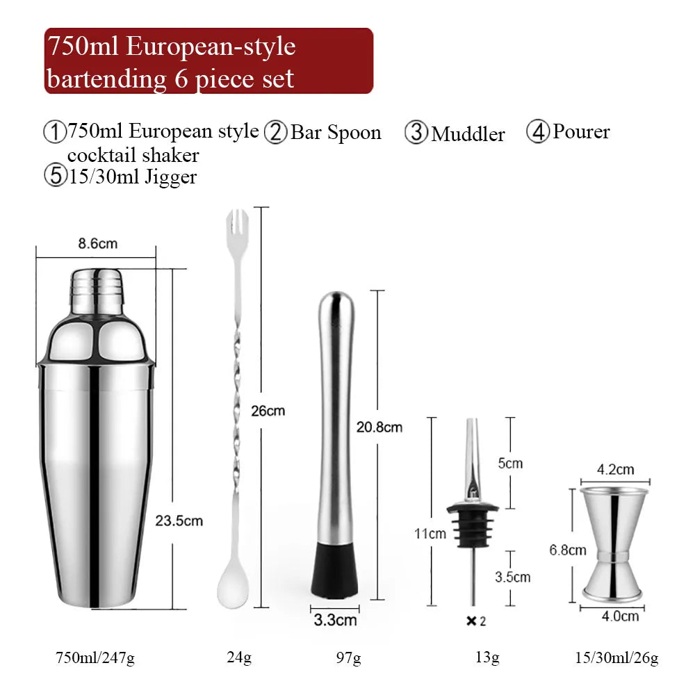 Hjemix | 550 ml/750 ml Rustfritt Stål Cocktail Shaker Mixer Drink Bartender Sett Bar Sett Verktøy Med Vin Stativ Verktøy for Fødselsdagsgave