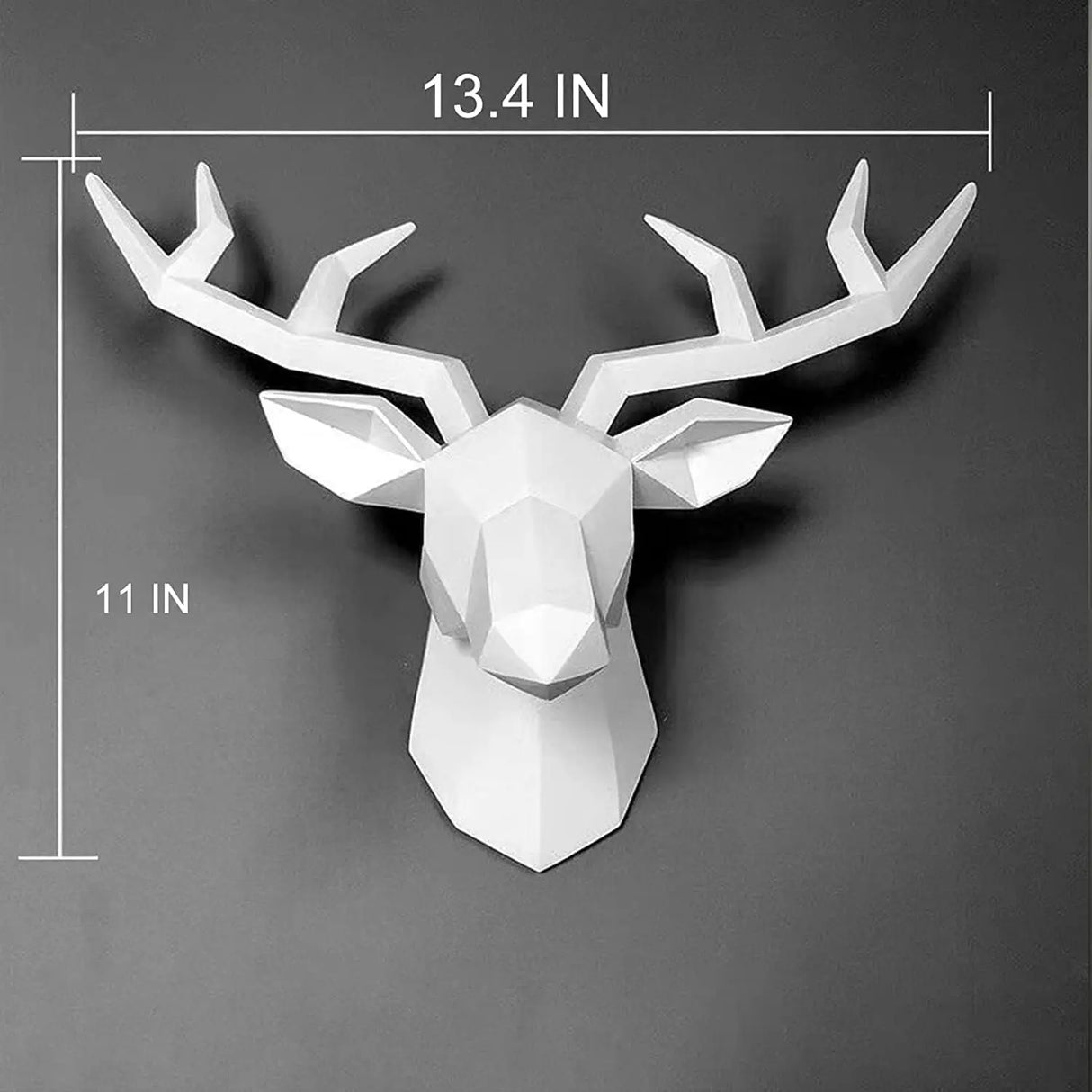 Hjemix | 3D-Hjortehode Skulptur, geometrisk harpiks, dyrehjortehode veggdekorasjon, moderne hjemmedekor, luksuriøs dekorativ veggdekor