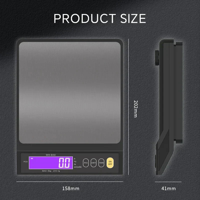 Hjemix | 5 kg/0.1 g og 10 kg/1 g digital elektronisk kjøkkenvekt, LCD-skjerm, helt vanntett rustfritt stål vektsverktøy for baking