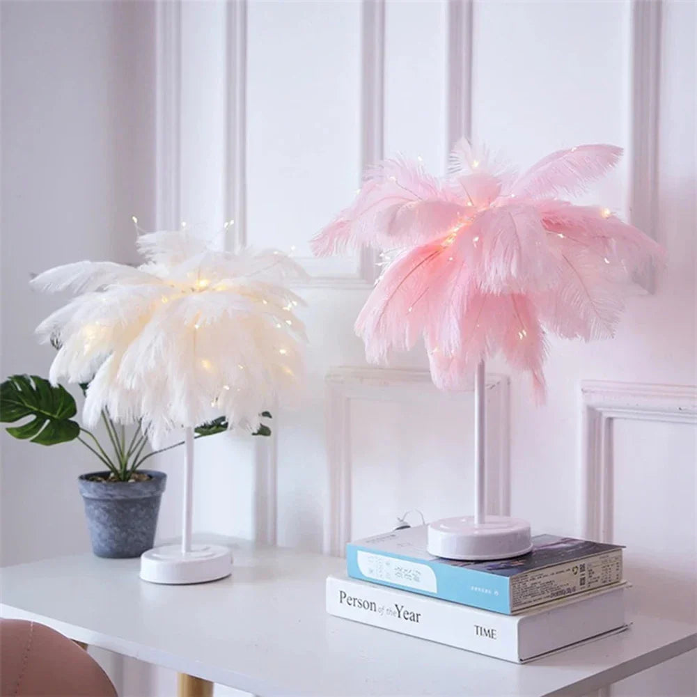 Hjemix | LED Vår Bordlampe Nattlys USB-drevet Fjernkontroll Nattbordlamper