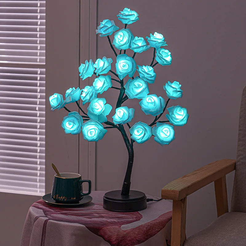 Hjemix | RGB Rose Flower Tree Lights 24LED USB Batteri Bordlampe Fairy Natt Lys Hjem Fest Jul Bryllup Soveroms Dekorasjon Gave