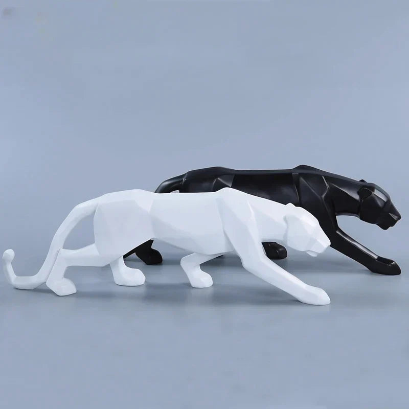 Hjemix | Panther Statue, Dyrefigur, Abstrakt Geometrisk Stil, Harpiks, Leopard Skulptur, Hjemmekontor, Skrivebord Dekorasjon, Håndverk