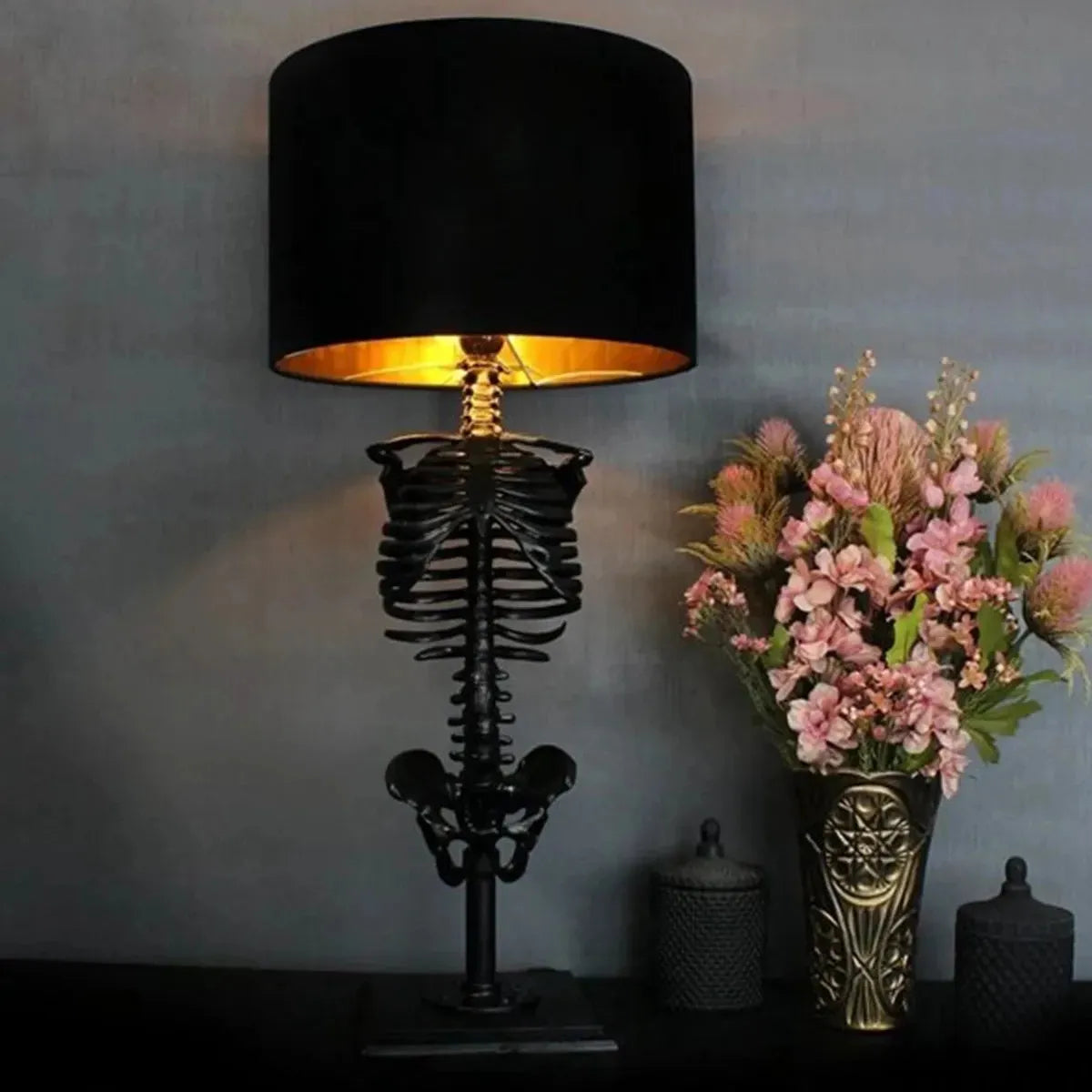 Hjemix | Hodeskalle bordlampe skjelett skrekk 3D statue kreativ festpynt rekvisitt halloween dekorasjonslampe atmosfære lampe nattlys